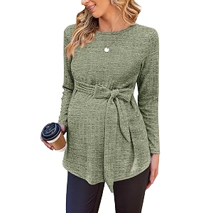 Ekouaer Maternity Shirts Ribbed Long Sleeve Pregnancy