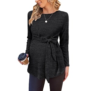 Ekouaer Maternity Shirts Ribbed Long Sleeve Pregnancy