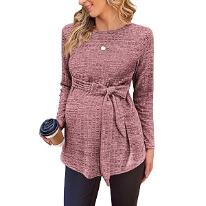 Ekouaer Maternity Shirts Ribbed Long Sleeve Pregnancy