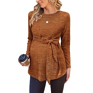 Ekouaer Maternity Shirts Ribbed Long Sleeve Pregnancy