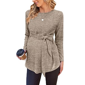 Ekouaer Maternity Shirts Ribbed Long Sleeve Pregnancy