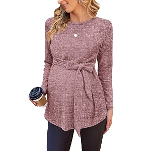 Ekouaer Maternity Shirts Ribbed Long Sleeve Pregnancy