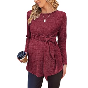 Ekouaer Maternity Shirts Ribbed Long Sleeve Pregnancy