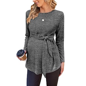 Ekouaer Maternity Shirts Ribbed Long Sleeve Pregnancy