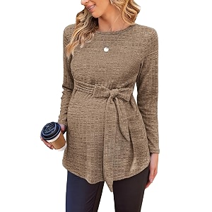 Ekouaer Maternity Shirts Ribbed Long Sleeve Pregnancy