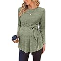 Ekouaer Maternity Shirts Ribbed Long Sleeve Pregnancy Sweater Tops Outfits