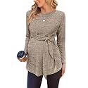 Ekouaer Maternity Shirts Ribbed Long Sleeve Pregnancy Sweater Tops Outfits