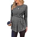 Ekouaer Maternity Shirts Ribbed Long Sleeve Pregnancy Sweater Tops Outfits