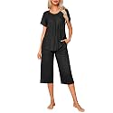 Ekouaer Pajama Set for Women 2 Piece Capri Pants Short Sleeve Top Sleepwear Soft Pjs Loungewear with Pockets S-3XL