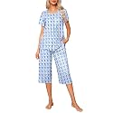 Ekouaer Pajama Set for Women 2 Piece Capri Pants Short Sleeve Top Sleepwear Soft Pjs Loungewear with Pockets S-3XL
