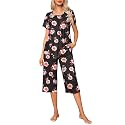 Ekouaer Pajama Set for Women 2 Piece Capri Pants Short Sleeve Top Sleepwear Soft Pjs Loungewear with Pockets S-3XL