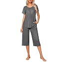 Ekouaer Pajama Set for Women 2 Piece Capri Pants Short Sleeve Top Sleepwear Soft Pjs Loungewear with Pockets S-3XL