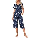 Ekouaer Pajama Set for Women 2 Piece Capri Pants Short Sleeve Top Sleepwear Soft Pjs Loungewear with Pockets S-3XL