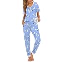Ekouaer Pajamas for Women Set 2 Piece Short Sleeve Fall Pjs with Pockets