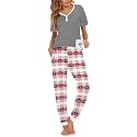 Ekouaer Pajamas for Women Set 2 Piece Short Sleeve Fall Pjs with Pockets
