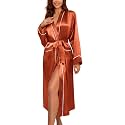 Ekouaer Satin Robes for Women Long Sleeve Silk Bathrobe Soft Lightweight Full Length Sleepwear Bridesmaid Wedding Party Robes