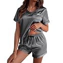 Ekouaer Silk Pajama for Women Short Sleeve Satin Pj Set Two Piece XS-XXL