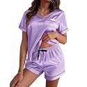 Ekouaer Silk Pajama for Women Short Sleeve Satin Pj Set Two Piece XS-XXL