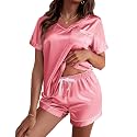 Ekouaer Silk Pajama for Women Short Sleeve Satin Pj Set Two Piece XS-XXL