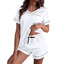 Ekouaer Silk Pajama for Women Short Sleeve Satin Pj Set Two Piece XS-XXL