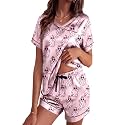 Ekouaer Silk Pajama for Women Short Sleeve Satin Pj Set Two Piece XS-XXL