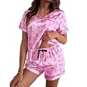 Ekouaer Silk Pajama for Women Short Sleeve Satin Pj Set Two Piece XS-XXL
