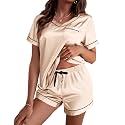 Ekouaer Silk Pajama for Women Short Sleeve Satin Pj Set Two Piece XS-XXL