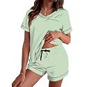 Ekouaer Silk Pajama for Women Short Sleeve Satin Pj Set Two Piece XS-XXL