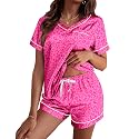 Ekouaer Silk Pajama for Women Short Sleeve Satin Pj Set Two Piece XS-XXL