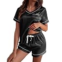 Ekouaer Silk Pajama for Women Short Sleeve Satin Pj Set Two Piece XS-XXL