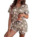 Ekouaer Silk Pajama for Women Short Sleeve Satin Pj Set Two Piece XS-XXL