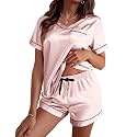 Ekouaer Silk Pajama for Women Short Sleeve Satin Pj Set Two Piece XS-XXL