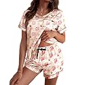 Ekouaer Silk Pajama for Women Short Sleeve Satin Pj Set Two Piece XS-XXL