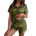 Ekouaer Silk Pajama for Women Short Sleeve Satin Pj Set Two Piece XS-XXL