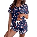 Ekouaer Silk Pajama for Women Short Sleeve Satin Pj Set Two Piece XS-XXL