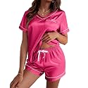 Ekouaer Silk Pajama for Women Short Sleeve Satin Pj Set Two Piece XS-XXL