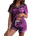 Ekouaer Silk Pajama for Women Short Sleeve Satin Pj Set Two Piece XS-XXL