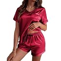 Ekouaer Silk Pajama for Women Short Sleeve Satin Pj Set Two Piece XS-XXL