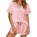 Ekouaer Silk Pajama for Women Short Sleeve Satin Pj Set Two Piece XS-XXL