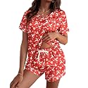 Ekouaer Silk Pajama for Women Short Sleeve Satin Pj Set Two Piece XS-XXL