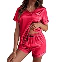 Ekouaer Silk Pajama for Women Short Sleeve Satin Pj Set Two Piece XS-XXL
