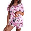 Ekouaer Silk Pajama for Women Short Sleeve Satin Pj Set Two Piece XS-XXL