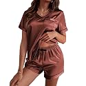 Ekouaer Silk Pajama for Women Short Sleeve Satin Pj Set Two Piece XS-XXL