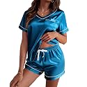 Ekouaer Silk Pajama for Women Short Sleeve Satin Pj Set Two Piece XS-XXL