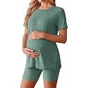 Ekouaer Women's Maternity 2 Piece Sets Short Sleeve Shirts and Biker Shorts