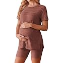 Ekouaer Women's Maternity 2 Piece Sets Short Sleeve Shirts and Biker Shorts
