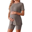 Ekouaer Women's Maternity 2 Piece Sets Short Sleeve Shirts and Biker Shorts