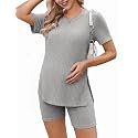 Ekouaer Women's Maternity 2 Piece Sets Short Sleeve Shirts and Biker Shorts