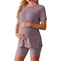 Ekouaer Women's Maternity 2 Piece Sets Short Sleeve Shirts and Biker Shorts
