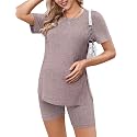 Ekouaer Women's Maternity 2 Piece Sets Short Sleeve Shirts and Biker Shorts